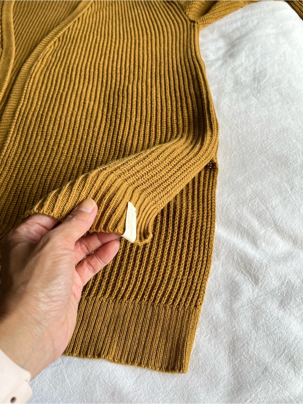 Jax + Lennon Bamboo Organic Cotton Ribbed Knit‎ Cardigan Sweater Mustard M/L - Picture 10 of 15